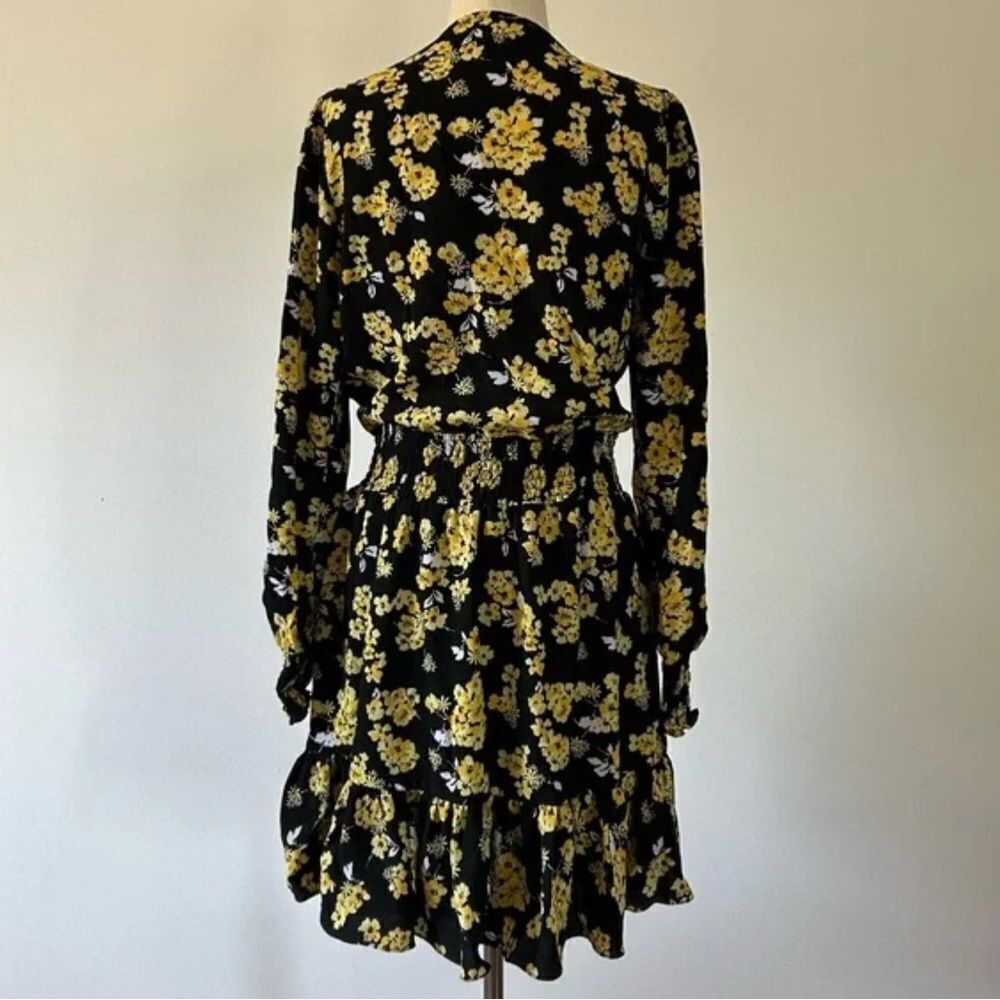 MICHAEL KORS NWT LONG SLEEVE FAUX WRAP RUFFLED FLORAL BLOUSON DRESS - Picture 4 of 5